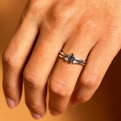 Cross Ring for Women, Dainty Faith Cubic Zirconia Ring Easter Religious Christian Confirmation Baptism Women's Jewelry Gifts for Mother Sisters Daughter Granddaughter Non Tarnish