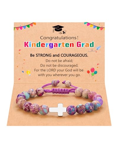 UPROMI Cross Bracelet for Girls Baptism Communion Confirmation Gifts, Kindergarten/Preschool/5th Grade/8th Grade Graduation Gifts - style: Kindergarten Grad