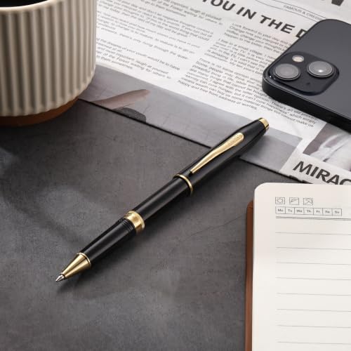 Cross Foundry Glossy Black Gold Rollerball Pen, Medium Point, Black Ink - color: Glossy Black