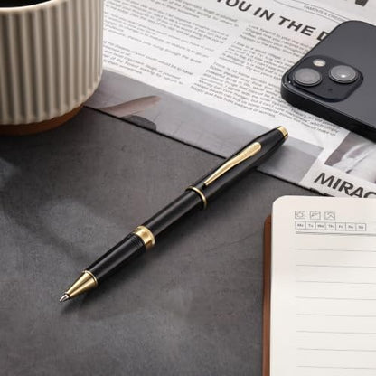 Cross Foundry Glossy Black Gold Rollerball Pen, Medium Point, Black Ink - color: Glossy Black