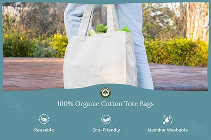 Best Canvas Grocery Shopping Bags - Cloth Grocery Tote Bags - Reusable Cotton Grocery Tote Bags with Bottle Sleeves - color: Off-white