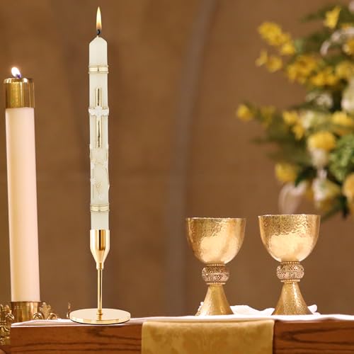Needzo Ornate Dove Baptismal Candle - Hand-Decorated with Gold Wax, ⅞ Dia x 9¾ " H