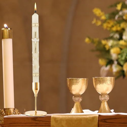 Needzo Ornate Dove Baptismal Candle - Hand-Decorated with Gold Wax, ⅞ Dia x 9¾ " H