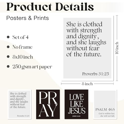 WEFKODO Black and White Christian Bible Verse Wall Art Pray Posters Prints - color: pray