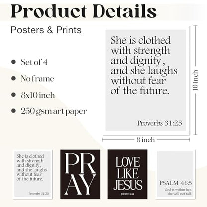WEFKODO Black and White Christian Bible Verse Wall Art Pray Posters Prints - color: pray