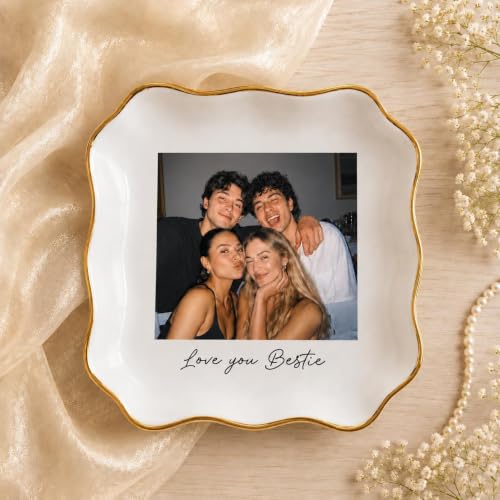 Personalized Photo Ring Dish for Best Friend, Custom Jewelry Dish with Picture & Names, Bestie Gifts for Women, BFF Soul Sister Friendship Keepsake, Birthday Christmas Wedding - color: Photo Ring Dish