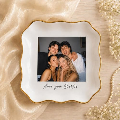 Personalized Photo Ring Dish for Best Friend, Custom Jewelry Dish with Picture & Names, Bestie Gifts for Women, BFF Soul Sister Friendship Keepsake, Birthday Christmas Wedding - color: Photo Ring Dish
