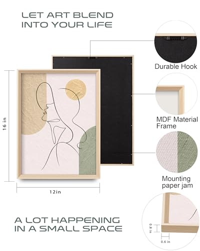 HesenDot High Wood Framed Abstract Line Art Wall Art Set of 3,12x16IN - color: High Frame Abstract Line Face