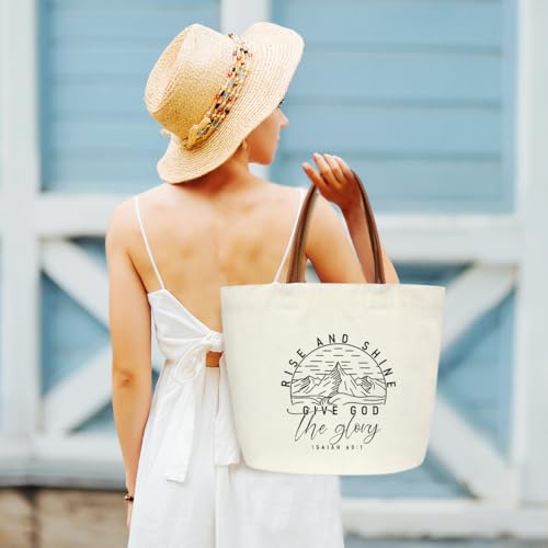 Bible Verse Tote Bags Religion Gifts for Women Christian Canvas Tote Bag Aesthetic Christian Gifts for Women Grocery Beach Bag Shopping Handbag -16 - style: Rise and Shine Give God the Glory -16