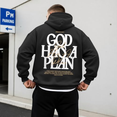 Christian God Hoodie for Men Jesus Faith Religious Bible Verse Hoodies Inspirational Graphic Fleece Sweatshirt - color: Black, size: Large
