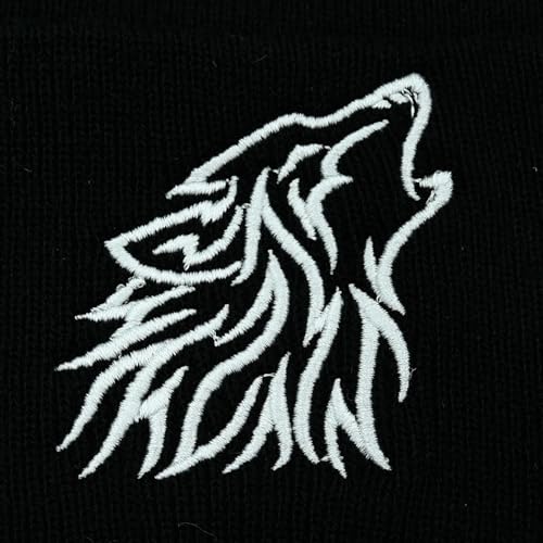 Black Beanie Hat for Men Women Embroidered Knit Winter Beanies Cap - color: Wolf