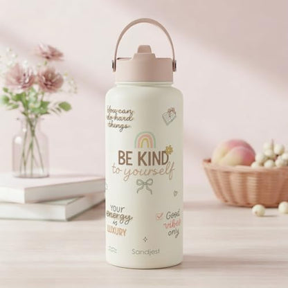 Inspirational Gift for Women, Water Bottle Stainless Steel 32oz with Lid & Straw, Positive Affirmations Insulated Bottles Gifts for Girls Friends Teens Birthday Christmas - color: Inspiration