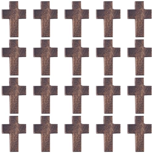 SUNNYCLUE 100Pcs Wood Cross Charms Wooden Cross Beads Mini Small Pocket Crosses Natural Wood Rosary Crucifix Easter Holiday Charms for Jewelry Making Charms DIY Necklace Bracelets Craft Supplies - color: 100Pcs Coconut Brown 22x15mm