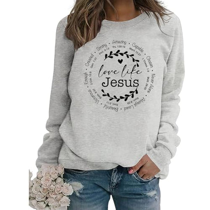 Christian Sweatshirts for Women Jesus Long Sleeve Graphic Shirts - color: Grey, size: Large