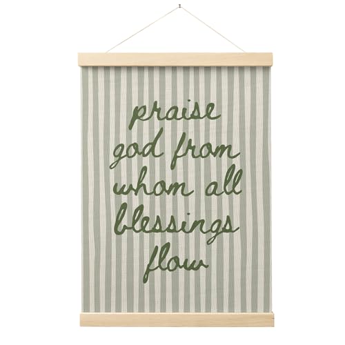 FGFK Sage Green Christian Wall Art Poster Hanger Frame, Trendy Striped Praise God From Whom All Blessing Flow Bible Verse Scripture Canvas Prints Framed Wall Decor for Room Home Dorm, 12x16 Inch - color: Sage Green