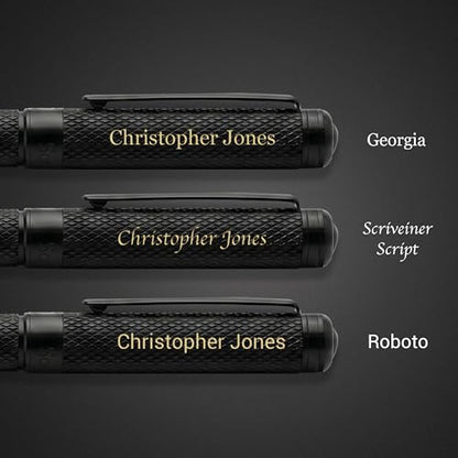 Scriveiner All Black Rollerball Pen - Stunning Luxury All Metal Matt Black Pen, Schmidt Ink Refill, Best Roller Ball Gift Set for Men & Women, Professional, Executive Office, Custom Name Engraving - color: AllBlack (Personalized)