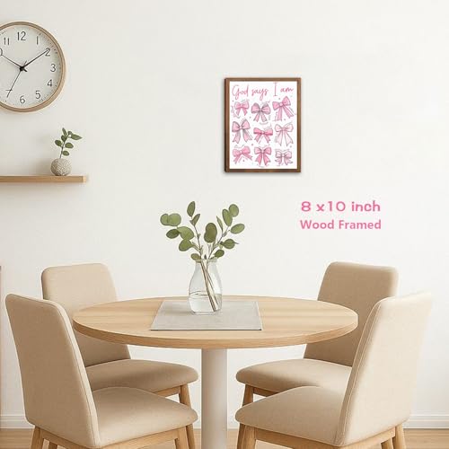 SEHSUVC Pink Bows Bible Verse Christian Canvas Wall Art, Wood Framed Trendy Religious Wall Decor, Cute Coquette Preppy Girls Aesthetic Room Decor Gifts for Bedroom Living Room Home Decor 8x10inch - color: Pink Bow Scripture - 1
