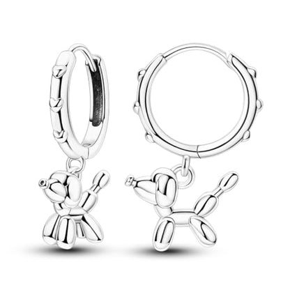 925 Sterling Silver Cute Animal Unique Huggie Hoop Earrings for Women - color: Balloon Dog