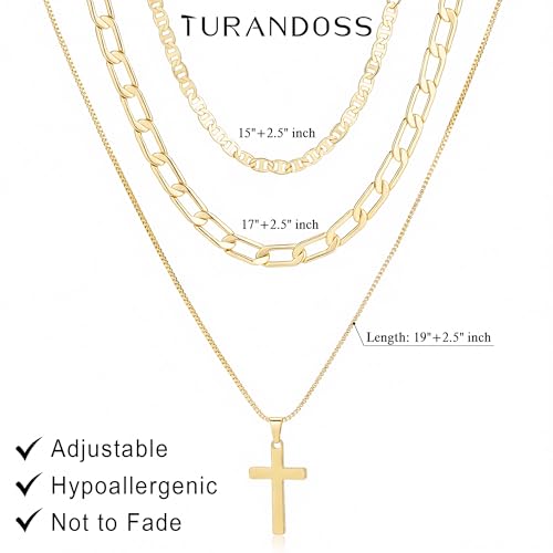 Turandoss Layered Cross Necklaces Stack for Women Girls, Christian Gift - color: Cross-Paperclip