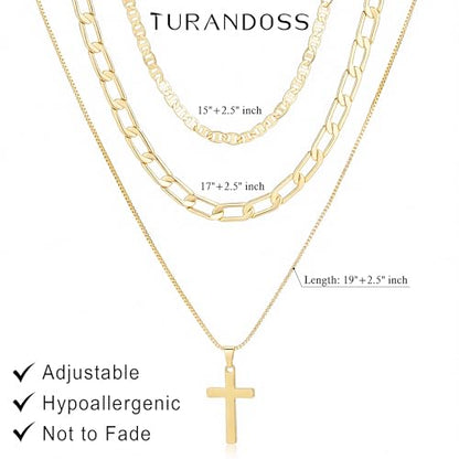 Turandoss Layered Cross Necklaces Stack for Women Girls, Christian Gift - color: Cross-Paperclip