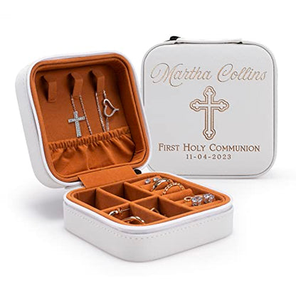 First Communion Gifts for Girls - Custom Jewelry Box for 1st Holy Communion, Personalized with Name and Date I 6 Designs & 5 Colors I First Communion Keepsake - D3 - style: Design 3