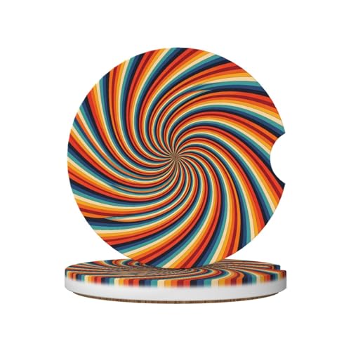 Swirl Stripe 2 Pcs Car Cup Holder Coasters Absorbent Ceramic Coaster - color: Brown