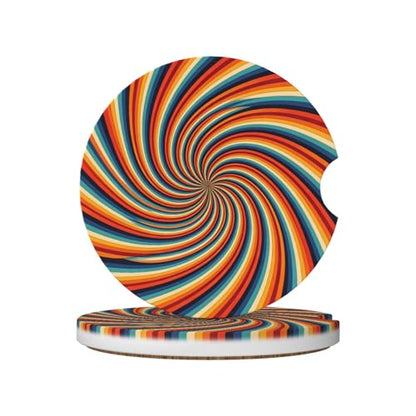 Swirl Stripe 2 Pcs Car Cup Holder Coasters Absorbent Ceramic Coaster - color: Brown
