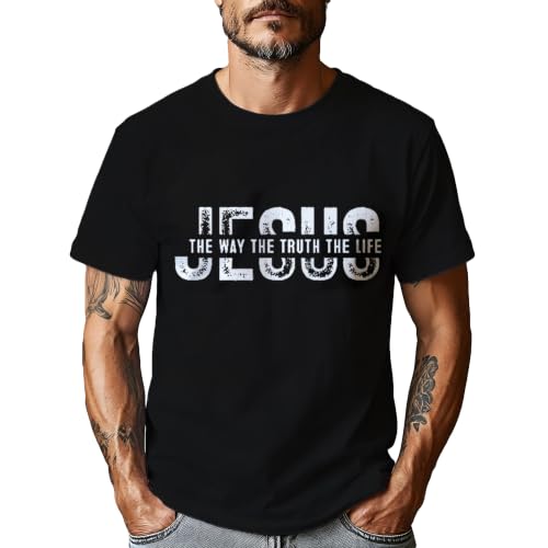Christian Jesus Shirts for Men Inspirational Bible Verse Faith Graphic Tees - color: Black, size: Medium