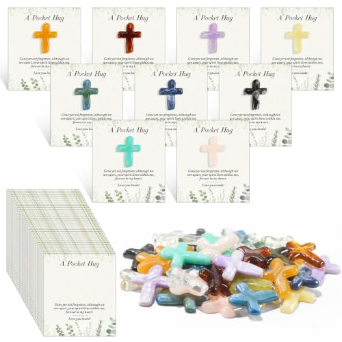 36pcs Easter Gifts Pocket Crosses in Bulk, Funeral Favors Set With Mini Resin Cross and Hug Greeting Cards, Christian Pocket Hug Token Keepsake Exchange Card for Friends Family Coworker Employee - color: Cross