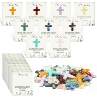 36pcs Easter Gifts Pocket Crosses in Bulk, Funeral Favors Set With Mini Resin Cross and Hug Greeting Cards, Christian Pocket Hug Token Keepsake Exchange Card for Friends Family Coworker Employee - color: Cross