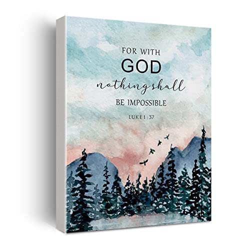 Bible Verse Watercolor Canvas Print Decor for with God Nothing Shall Luke 1 : 37 Wall Painting Posters Artwork 12”X15”Modern Home Office Decoration (Framed) - color: everything is possible