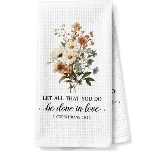 Christian Scripture Gifts Decorative Towels for Women Hostess Faith Prayer, Bible Verse Gifts Waffle Weave Kitchen Towels, Let All that You Do Be Done in Love 1 Corinthians 16:14 - color: Maroon