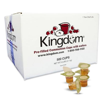 Kingdom Prefilled Communion Cup with Wafers(500ct-white juice) Sealed in a Single-Serving Container with Upto 1-Year Shelf Life,Perfect for Holy Eucharist Celebration in Hospitals,Summer Camps, & More - size: 500 Count (White Juice)