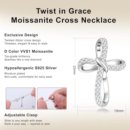 KRKC&CO Moissanite Cross Necklace for Women: D Color VVS1 0,09-0,3ct - color: Silver D