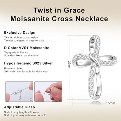 KRKC&CO Moissanite Cross Necklace for Women: D Color VVS1 0,09-0,3ct - color: Silver D