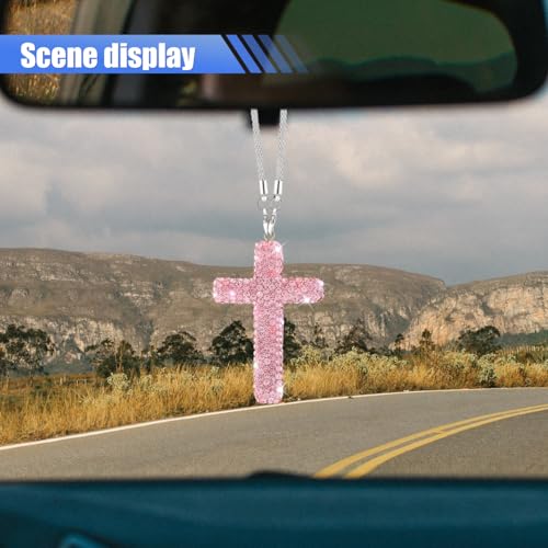 ZIMISI Bling Cross Car Hanging Ornament (Pink) - color: Pink