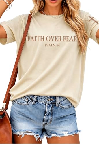 Christian Shirts for Women Religious Faith Shirt Jesus Cross Casual Tops - color: Apricot-d, size: Medium