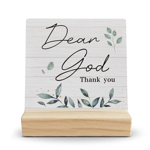 Christian Desk Decor, Dear God Thank You Prayer Wood Sign, Religious Gifts for Women, Wooden Plaque With Stand for Home Office Shelf - color: color-4