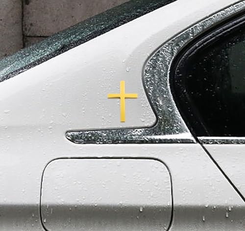 Metal Jesus Christ Cross Badge Stickers, 3D Three-Dimensional Metal Sticker, Cross Car Logo Sticker, Motorcycle Car Modified Tail Exquisite Emblem Stickers Decorative,Timeless Faith (Silver*2) (Gold) - color: Gold