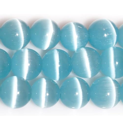 Light Blue Cat Eye Beads 10mm Round Gemstone Loose Beads for Jewelry Making - color: Light Blue, size: 10mm (35pcs)