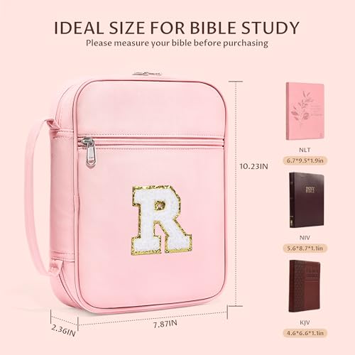 WOBAGMEN Bible Cover for Women,Pink PU Leather Personalized Bible Case with Bible Study Supplies,Including Tabs and Highlighter Set, Faith Chiristain Gift for Women Girls(Pink, R) - size: R