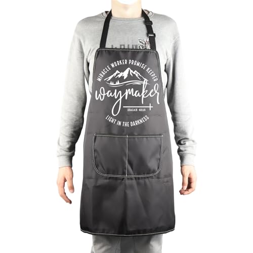 MBMSO Christian Apron Religious Gift Bible Verse Cooking Apron Waymaker Promise Keeper Miracle Worker Isaiah 42:16 Quote Gift