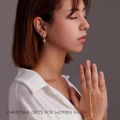 Small Gold Huggie Hoop Earrings Set for Women Men Hypoallergenic 14K Plated Stack Cartilage Earrings, Sterling Silver Multiple Piercing Lightweight Mini Thin Cute Dainty Trendy Jewelry Gifts for Women - color: Gold-Cross
