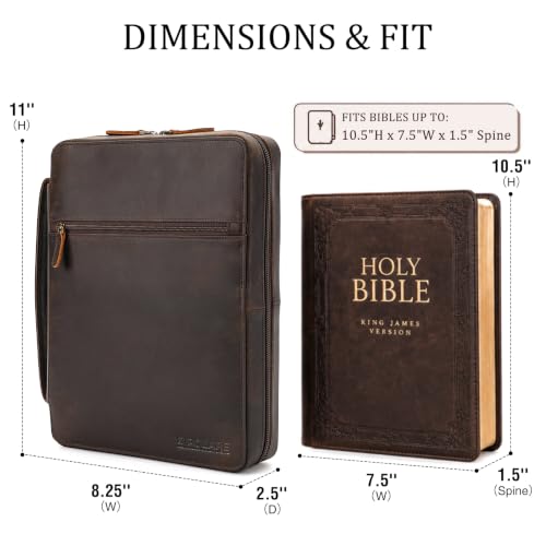 Polare Full Grain Leather Bible Cover Church Bag Bible Protective Book Holder Carrying Case Folder Organizer Portfolio, Dark Brown - style: Dark Brown