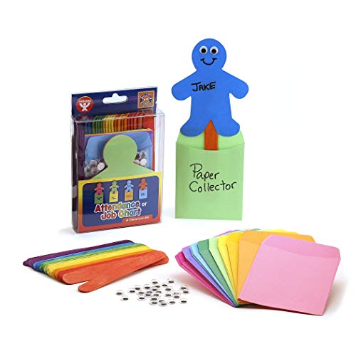 Hygloss Products Job Board/Attendance Chart Kit - Classroom Job Chart - Cute People Shapes - Bulletin Board Pockets for Assigning Classroom Tasks - Bright Colors - Pack of 25, Multi (HYG77783)