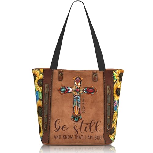 Bible Tote Bags for Women Christian Tote Bag Church Shoulder Bag Inspirational Bags With Zipper Christian Gift - color: Be Still and Know That I Am God