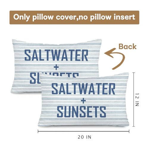 Blue Coastal Beach 12x20 Pillow Cover, Coastal Home Room Decor - color: 02-saltwater + Sunsets(white01)