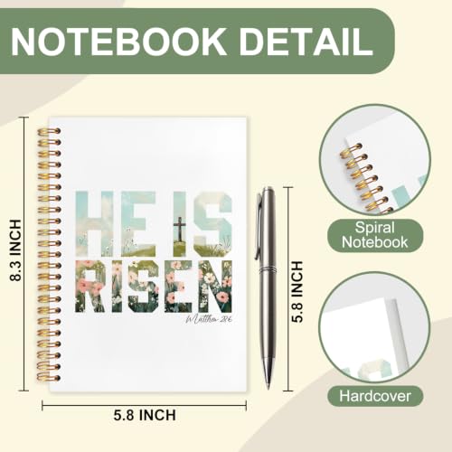 Bible Notebook Matthew28:63 for Women Men, Christian Journal,He Is Risen Cross Floral Pastel Inspirational Christian Church Notebook Hardcover Spiral Notebook, 5.5x8.3 Inch - color: white-He Is Risen Cross Floral Pastel