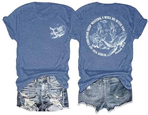 Christian T-Shirt Women Faith Inspirational Graphic Shirts Tee Short Sleeve Religious Bible T Shirt Tops - color: Blue, size: Small