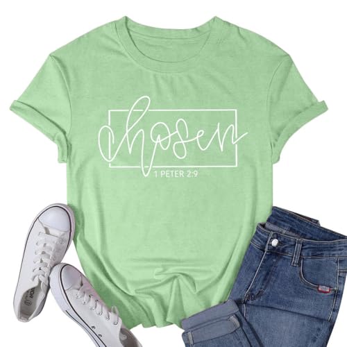 Women's Christian Shirt Christ Chosen T-Shirts Bible Verse Tee Tops - color: Green, size: X-Large